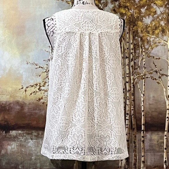 EUC ULTRA PINK Gorgeous Cream Lined Lace & Crocheted Tunic - Picture 6 of 12